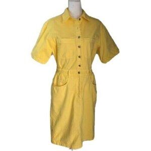 La Costa Spa Dress Womens Vintage Cotton Denim Yellow Elastic Waist Zipper